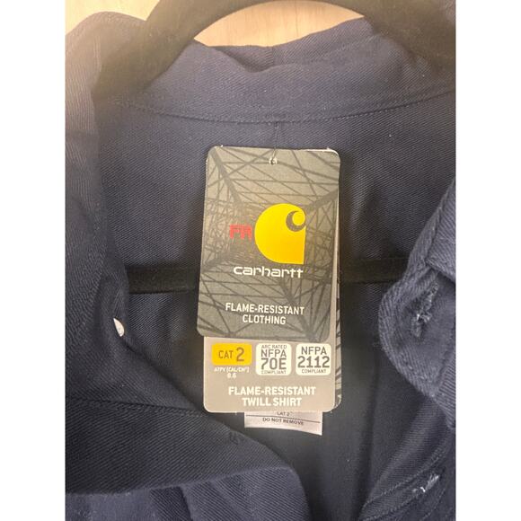 Carhartt FR Flame Resistant Twill Work Shirt Navy Blue L Tall - Picture 8 of 12